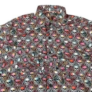 Luchiano Visconti Black Men's Skull Print Button Up Size M Long Sleeve Hipster